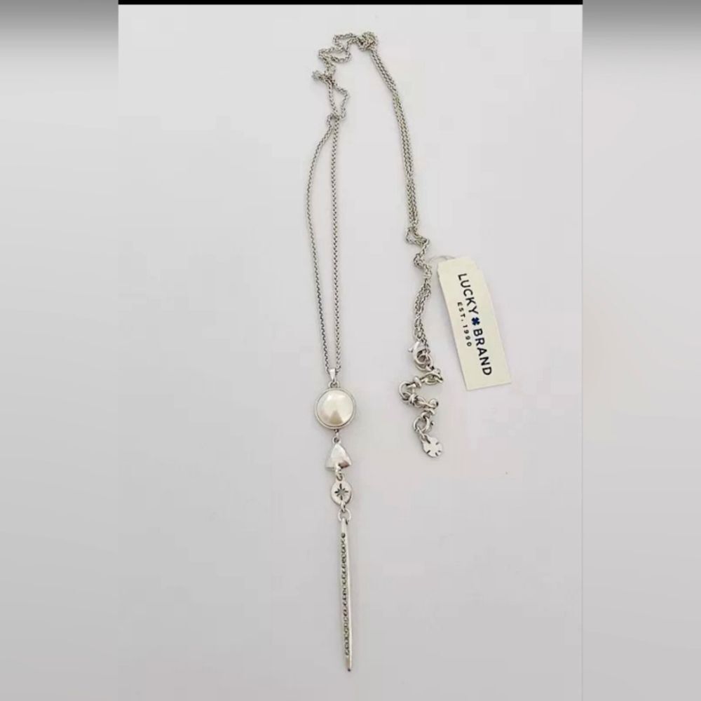 Lucky Brand Silver Tone Faux Pearl Crystal Pendant Necklace 30"-32" NWT
